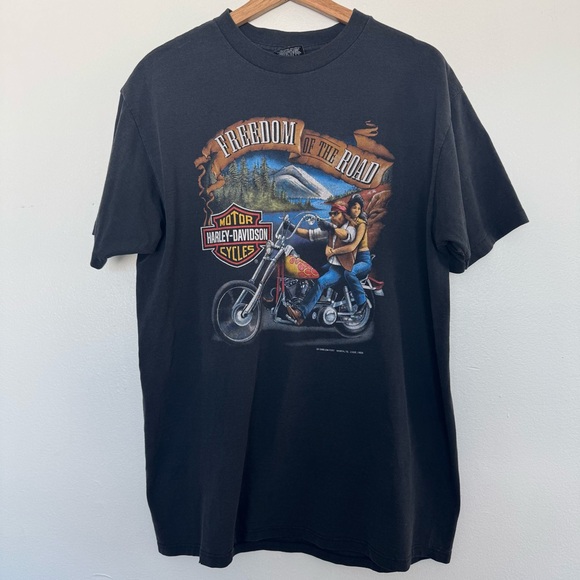 Vintage 1992 Harley Davidson 3D Emblem T-Shirt Mens XL Freedom Road Bike Tee 90s - Picture 1 of 16